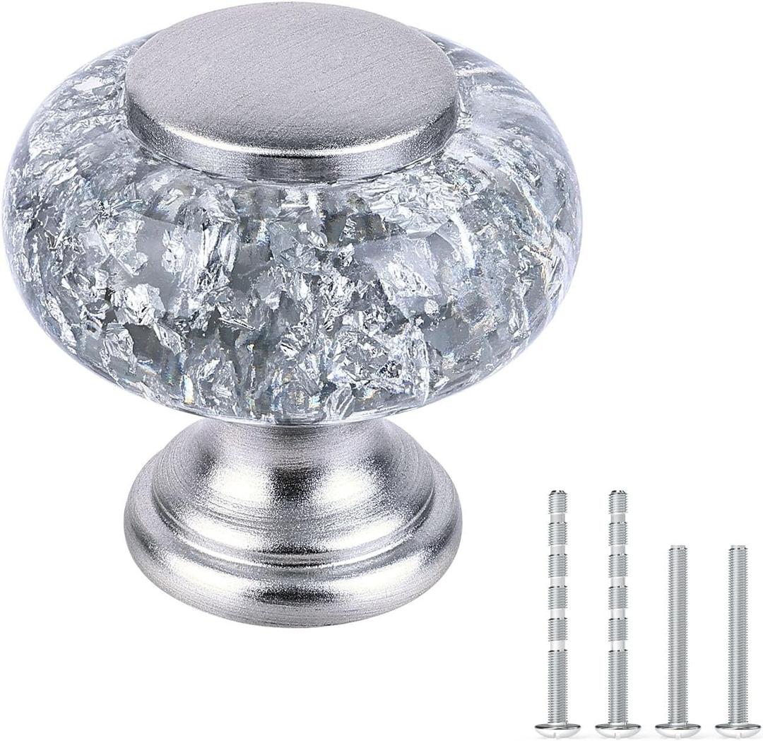 4 Pack Dresser Knobs, Silver Kitchen Crystal Cabinet Drawer Knobs, 1-3/8 Inch(36mm) Vintage Decorative Round Knobs Pulls, Easy to Install
