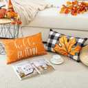 Artscope Fall Decorative Throw Pillow Covers 12x20 Inch Set of 4 Fall Gifts for Home Decor, Buffalo Plaid Autumn Pumpkin Maple Leaves Harvest Decoration Pillow Cases for Home Sofa Couch Decor-Orange A