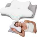 Cervical Neck Pillow, Memory Foam Pillows for Neck and Shoulder Pain Relief, 2 Heights Ergonomic Pillow with Breathable Ice Silk Cover, Neck Support Pillow for Side Sleepers White