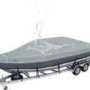 Explore Land 900D Trailerable Waterproof Boat Cover Fits 14'-16'Long Beam Width up to 76" V-Hull Tri-Hull Runabout Fishing Ski Pro-Style Bass Boats, Grey (A: 14'-16'L Beam Width up to 76")