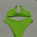 geluboao Bikini Set for Women Solid V Neck Knot Front Push Up High Leg Thong Two Piece Swimsuit (Medium, Bright Green)