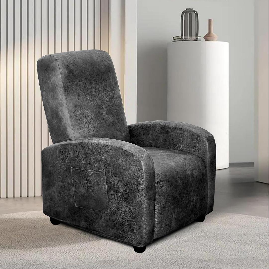 WdFour Leather-Like 4-Pieces Recliner Chair Covers Specifically for Small Adjustable Reclining Chair with 1 PC Pillowcase, Slipcover Recliner Couch Cover for Kids Dogs Pets,Brown (Medium, Dark Gray)