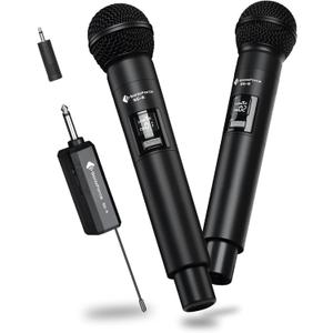 Wireless Karaoke Microphones, Singing Microphone for Speaker | Dual Handheld Mics with Receiver, 240ft Wireless Range, Plug-and-Play, 8hr Battery Life, USB Recharge