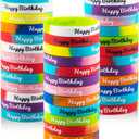 hexiaoxiao 36pcs Happy Birthday Rubber Bracelets Colorful Silicone Stretch Wristbands for Birthday Party Supplies Favors rubber bracelets for kids&teens Classroom Prizes Teacher Supplies