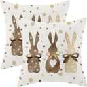 CXMEIFLY Easter Pillow Covers 22x22 Inch Set of 2 for Vintage Polka Dots Bunny Decor Throw Pillows Spring Bow Rabbit Outdoor Farmhouse Decorative Cushion Cases for Couch Bed Decoration