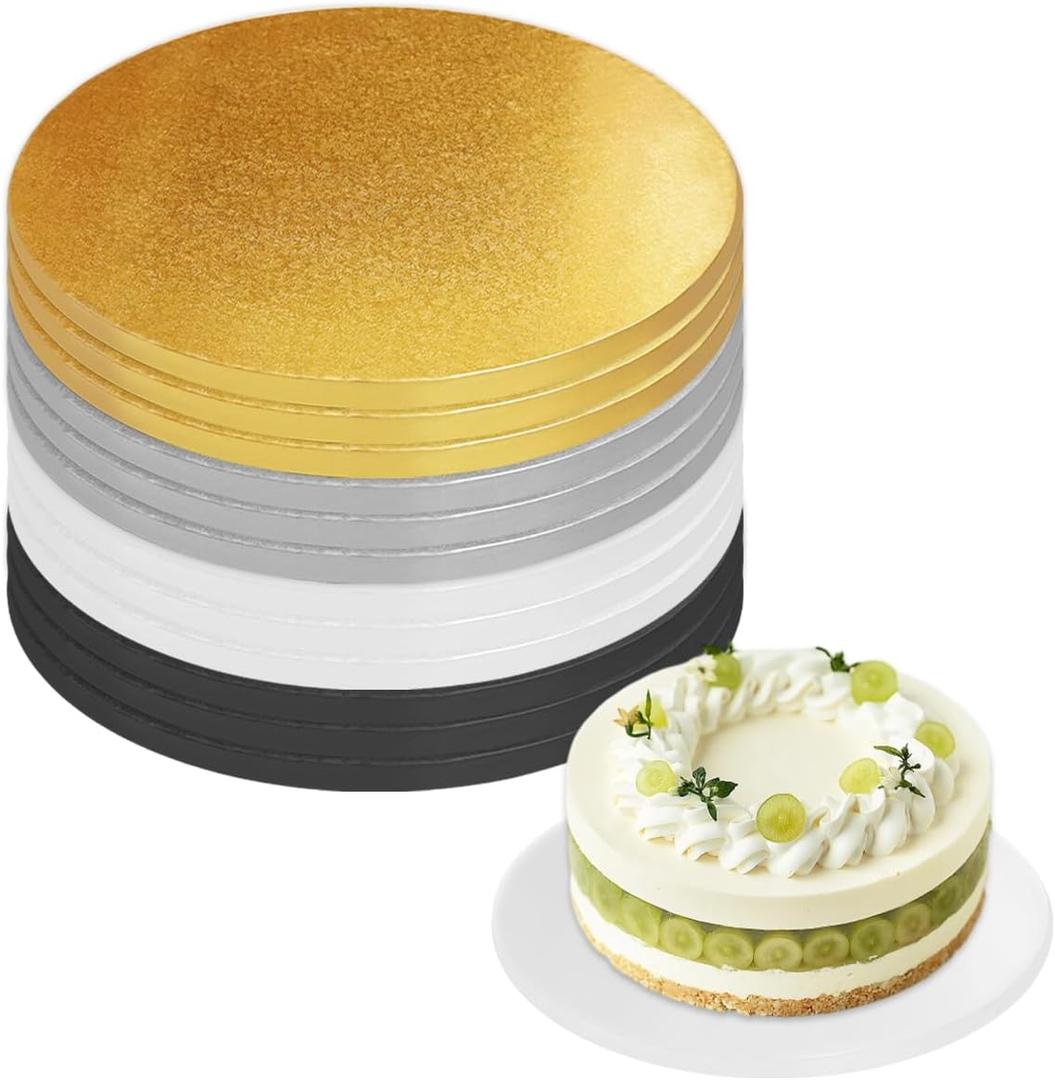 12 PCS 10 Inch Cake Drums, 1/2 Inch Thick Round Cake Boards, Four Colors: White, Gold, Silver and Black, Professional Quality Cardboards