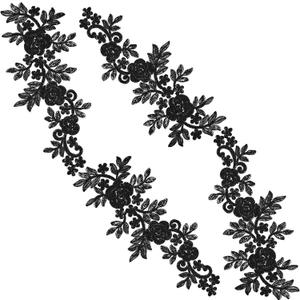 GORGECRAFT 2PCS Neckline Applique Collar Trims Patch Embroidered Floral Water Soluble Lace for Wedding Dress Gown Costumes Sewing Clothing Accessories (Black) (Black D)