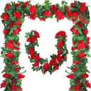 Aneco 8 Pack 64 FT Red Flower Garland Kentucky Artificial Rose Vines Derby Roses Fake Vine Flowers Plants Party Supplies for Kentucky Holiday Wedding Garden Craft Art Decoration