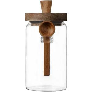 ANSQU 34oz Glass Jar with Wooden Lid & Spoon, Food Storage Containers Coffee Jar Coffee Grounds Container, Food Storage Canister, Kitchen Pantry Storage Container