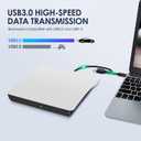 External CD/DVD Drive for Laptop, Type-C CD/DVD Player USB 3.0 Portable Burner Writer Reader Compatible with Mac MacBook Pro/Air iMac Desktop Windows 7/8/10/XP/Vista(White)