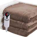 Minervada Heated Blanket Electric Throw 50''x60'', 1-10 Hour Auto Shut-Off 9 Heating Levels Small Warm Soft Flannel Electric Blanket Machine Washable - Brown