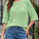 Saodimallsu Womens Short Sleeve Sweaters Crochet Knit Casual Crew Neck Lightweight Summer Trendy Sweater Tops