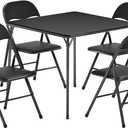 VECELO Folding Card Table and Chair Set of 5 Foldable with Padded Upholstery Tabletop, Metal, Black