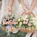Rattan Woven Flower Girl Basket for Wedding,Handwoven Small Rustic Flower Girls Basket with Handle and Artificial Lace Flowers,Wicker Storage Baskets for Home Wedding Birthday Decor