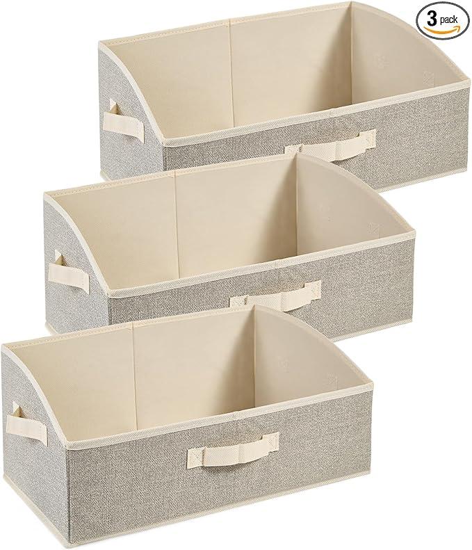 DAYARD Fabric Bins [3-Pack], Trapezoid Storage Bins with Handles, Foldable Baskets Storage Boxes for Shelves, Closet, Bookshelf, Organizer Containers, 20 x 11 x 8 inch Beige…