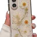 for Galaxy Z Fold 6 Case,Cute Soft Pressed Dry Real Flower Floral Flexible Glitter Slim Women Girl's Protective Phone Cover (Clear)