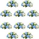 10Pcs Artificial Flower Ball Arrangement, Fake Floral Centerpieces Wedding Roses Bouquet for Parties Valentine's Day Wedding Centerpieces and Home Decor (Blue & White)