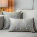 YONGLIU Pack of 2 Soft Velvet Lumbar Throw Pillow Covers Decorative Gold Foil Geometric Pattern Cute Cushion Case for, Couch Living Room Sofa Bedroom Car (Grey and Gold, 12X20)