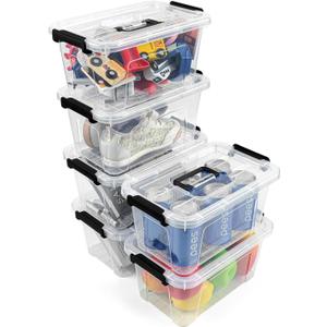 EOENVIVS Plastic Storage Bins with Lids 6 Pack Storage Organizer, 7 Quart Stackable Storage Bins with Buckle Lids and Handle easy for Home Office Pantry Organization, Clear (Black)