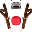 Car Reindeer Christmas Decoration Kit Antlers Nose for Window Roof-Top & Front Grille,Christmas Reindeer Auto Holiday Accessories Decoration Set for Car SUV Van Truck (Brown)