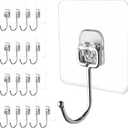 Large Adhesive Hooks, 18 Pack Hold 44lb(Max) Heavy-Duty Sticky Hooks,Waterproof & Rustproof Wall Hook for Hanging Can be Use Kitchen Bathroom Outdoor Ceiling Office, Transparent