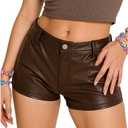 Faux Leather Micro Shorts for Women Y2K Sexy Low Rise Mini Short Rave Outfits Festival Club (Brown) Small 