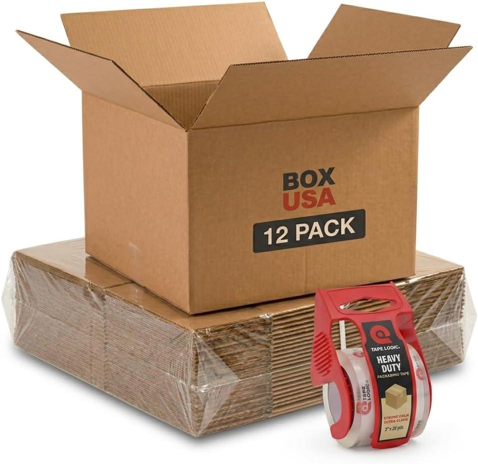 BOX USA Moving Boxes 20"L x 20"W x 15"H (12-Pack) Large + Packaging Tape - Shipping, Mailing, Packing, Packaging and Storage