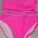 BMJL Women's High Waisted Bikini Sets Two Piece Swimsuits Sporty Tummy Control Bathing Suit Color Block Swim Suit (Hot Pink, Medium)