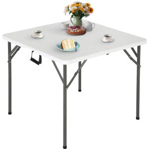 FDW 34" Folding Card Table Plastic, Portable Square Height, Perfect for Party and Parties Backyard Events, White
