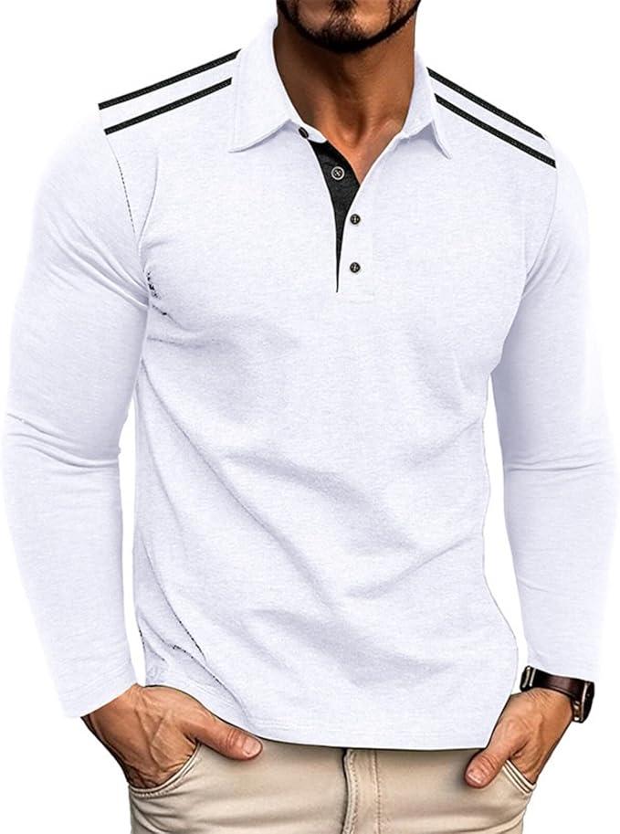 Mens Casual Long Sleeve Polo Shirts Classic Button Golf Shirt Cotton Collared Polo Tee Shirts Stylish Tops (X-Large, Green)