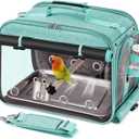 Suertree Bird Carrier Airline Approved, Bird Travel Cage with Indestructible Stainless Steel Mesh, Bird Travel Bag Lightweight and Portable with Water Bottle and Bowl (Green)