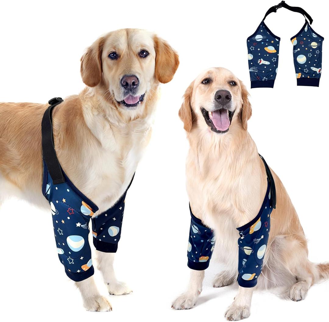 Dog Elbow Protector for Front Leg Calluses, Doggy Joint Recovery Sleeve for Prevent Licking, Adjustable Dog Elbow Pads Leg Wound Care, Pet Knee Brace Protector Pad for Canine Sprain Arthritis, Navy (X-Large)