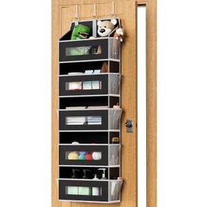 5-Tier Over The Door Storage Organizer with 10 Side Mesh Pockets, 48 lbs Load Capacity, 3 Hooks Design, Door Hanging Organizer with Clear Windows for Bathroom, Bedroom, Nursery, Kitchen-Black