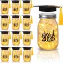 Yungyan 12 Sets 2026 Graduation Centerpieces for Tables with LED Lights, Class of 2026 Mason Jar Graduation for Tables with Grad Cap for College High Middle School Grad Party Supplies Gifts