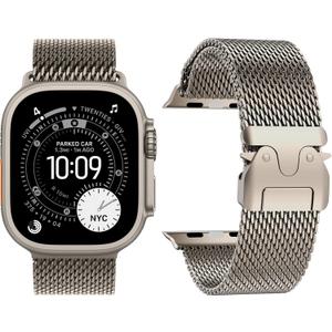 Titanium Milanese Loop Band Compatible with Apple Watch Bands Ultra 3/2/1 49mm 46mm 45mm 44mm for Women Men, Parachute-style Buckle Metal Mesh Strap Bracelet for iWatch Series 11 10 SE 9 8 7 6 5 4