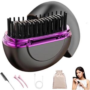 Mini Straightener Brush,Rechargeable Portable Hair Straightener Comb with 3 Temperature Settings,Fast Heating Anti Scald Flat Iron for Travel and Home Use (Purple)