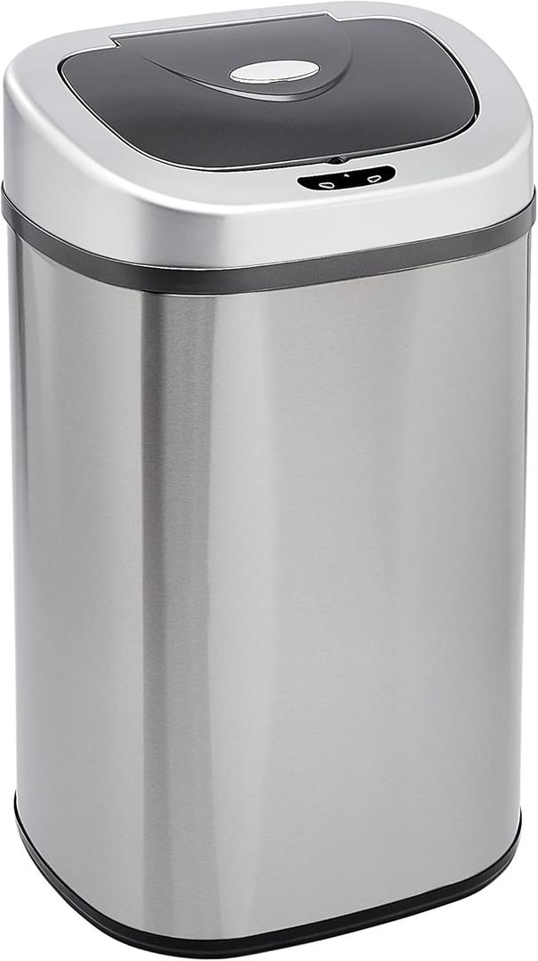 Amazon Basics Automatic Trash Can with Lid, Hands-Free, Stainless Steel, D-Shaped 80 l, 2 Bins