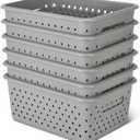 Amazon Basics Decorative BPA-Free Plastic Storage Baskets, 9.9 x 7.4 x 4.16, Grey, Pack of 6