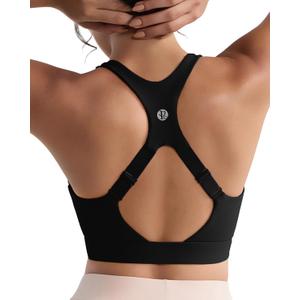 RUNNING GIRL Adjustable Straps High Impact Sports Bra for Women,High Support Workout Sports Bras with Sewn in Pads (Black, L)