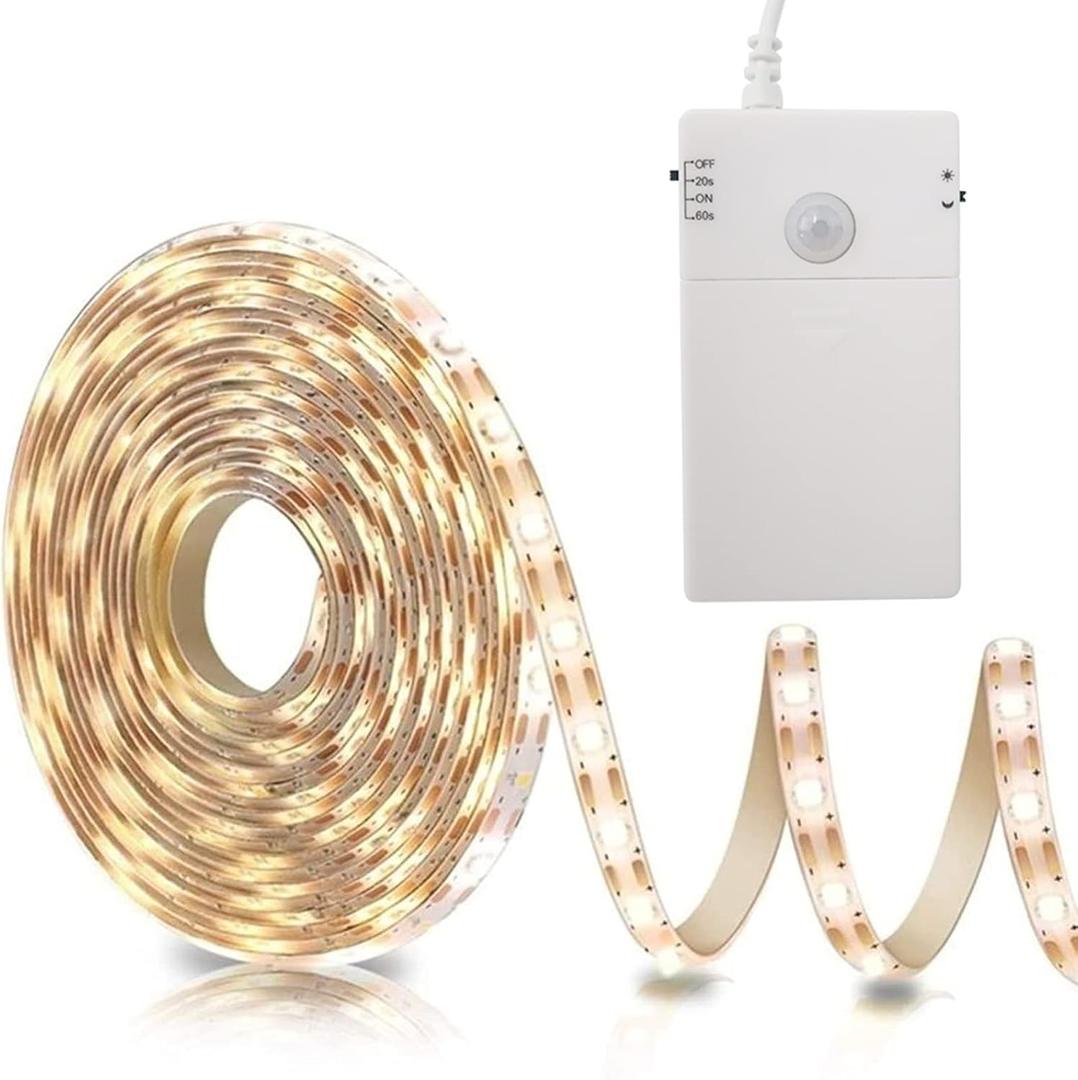 echosari Battery Operated Motion Sensor Cabinet Strip Lights, 9.8Ft 90 LED Under Cabinet Lights, Motion & Night Sensor Safe Tape Light for Stairs Wardrobe Kitchen (Warm White)