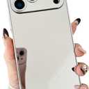 Compatible with iPhone 17 Pro Mirror Case for Women Girls Makeup Cute Luxury Glossy Mirror Back Silver Plating Design with Camera Full Protective Shockproof Cover