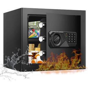 1.8 Cub Small Fireproof Safes for Home, Digital Security Home Safes Fireproof Waterproof with Programmable Keypad Keys and Alarm System, Anti-Theft Fire Safe Box for Document Money Valuables