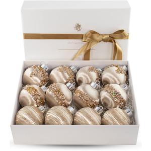 12 Pcs Satin Christmas Balls, Silk Christmas Tree Hanging Ornaments, Luxury Home Decorations for Xmas Tree Wreath Garland Holiday Wedding Party Decoration (Champagne)