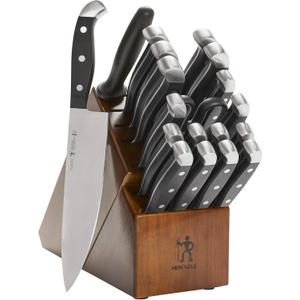 HENCKELS Statement Razor-Sharp 20-Piece Knife Set, Chef, Bread, German Engineered Knife Informed by over 100 Years of Mastery, Brown Block