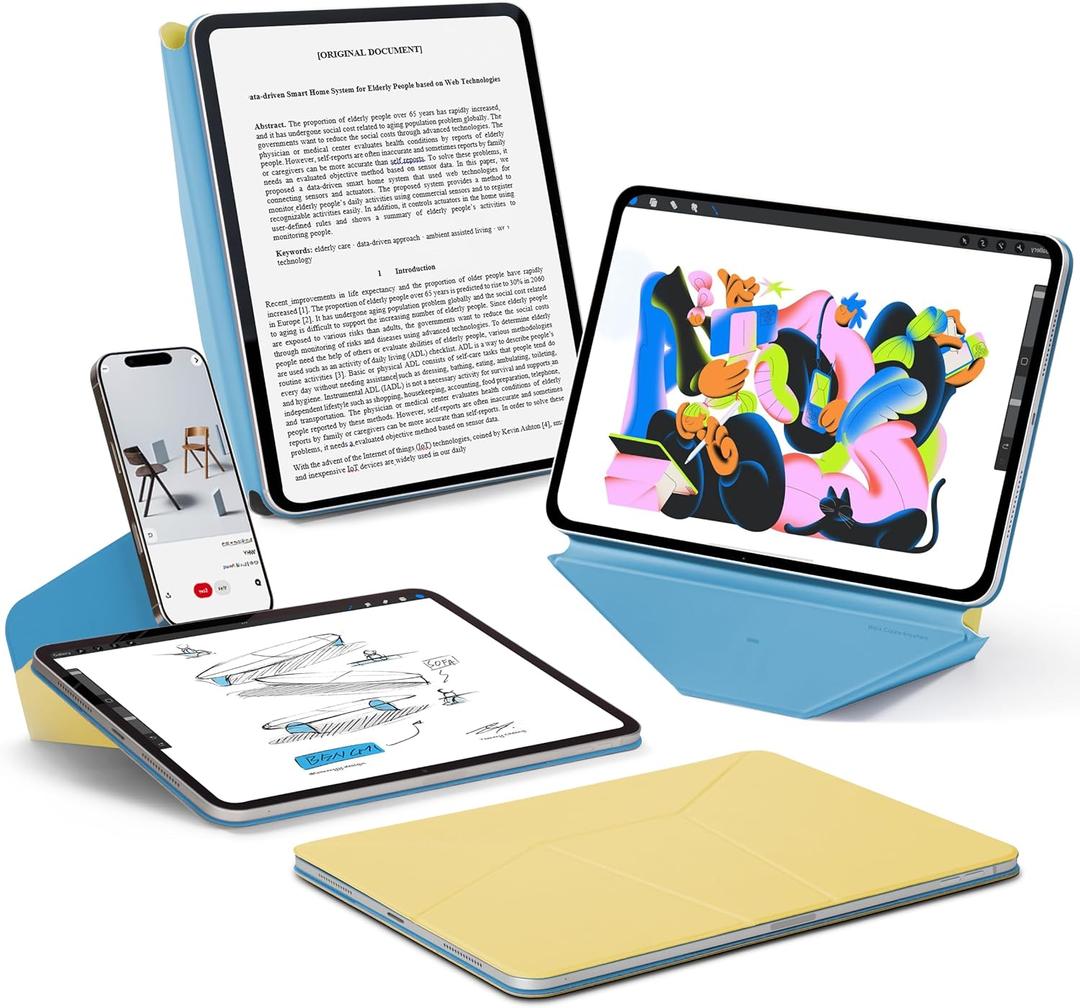 MOFT Dynamic Folio Case for iPad mini 7 A17 Pro 2024 & iPad mini 6th A15 2021, 8.3 Inch Silm Magnetic Stand Case with 20+ Viewing Angles, Auto Wake/Sleep, Ultra Thin, Panna Cotta x Faded Jeans