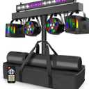 Telbum DJ Lights Stand for Parties - Professional 5in1 LED DJ Lighting System with Stand, DMX512, Sound Activated Stage Lights Package for Wedding Live Band Disco Club Gig Bar Booth Show Events