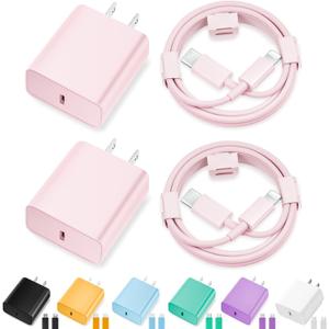 iPhone Charger Fast Charging,[MFi Certified] 2Pack 20W Type C Fast Charger Block with [10FT&6FT] USB C to Lightning Cable Compatible for iPhone 14/13/12/11 Pro Max/Xs Max/XR/X,iPad (Pink)