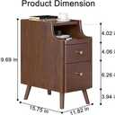 Solid Wood Nightstand with 2 Drawers, Bedside Table with Open Sliding Shelf, Mid Century Modern Night Stand, End Side Table for Bedroom, No Assembly Needed, Walnut