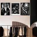 Shrandi 3Pcs Black and White Fashion Canvas Wall Art Trendy Women Picture