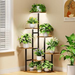 Corner Plant Stand Indoor with Grow Lights, 7 Tiered Plant Shelf Indoor, 43" Corner Plant Stands for Indoor Plants, Metal Plant Flower Display Shelves, Plant Organizer Rack for Living Room, Balcony, Home Decor